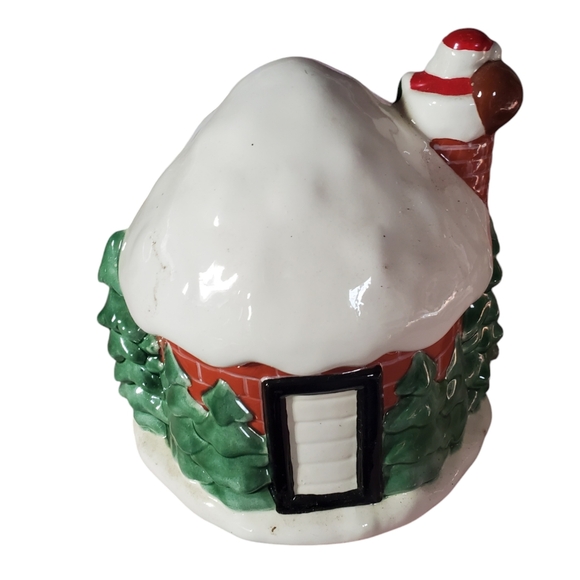Vintage snowy brick house Christmas cookie jar - Picture 4 of 5